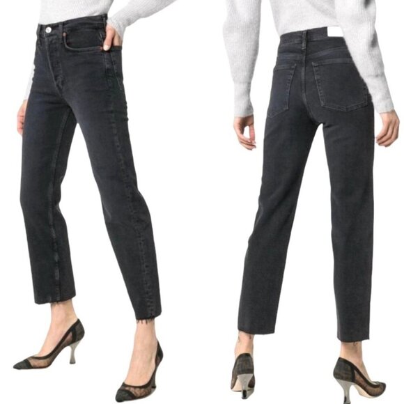 Re/Done 70s Stove Pipe High-Waisted Black Denim Jeans Size 28 NWT - Picture 1 of 8